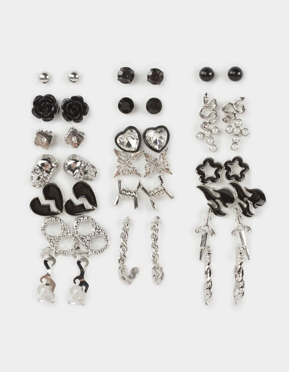 FULL TILT 20  Womens Pack Punk Heart Sword Butterfly Earrings, Silver