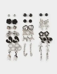 FULL TILT 20  Womens Pack Punk Heart Sword Butterfly Earrings, Silver