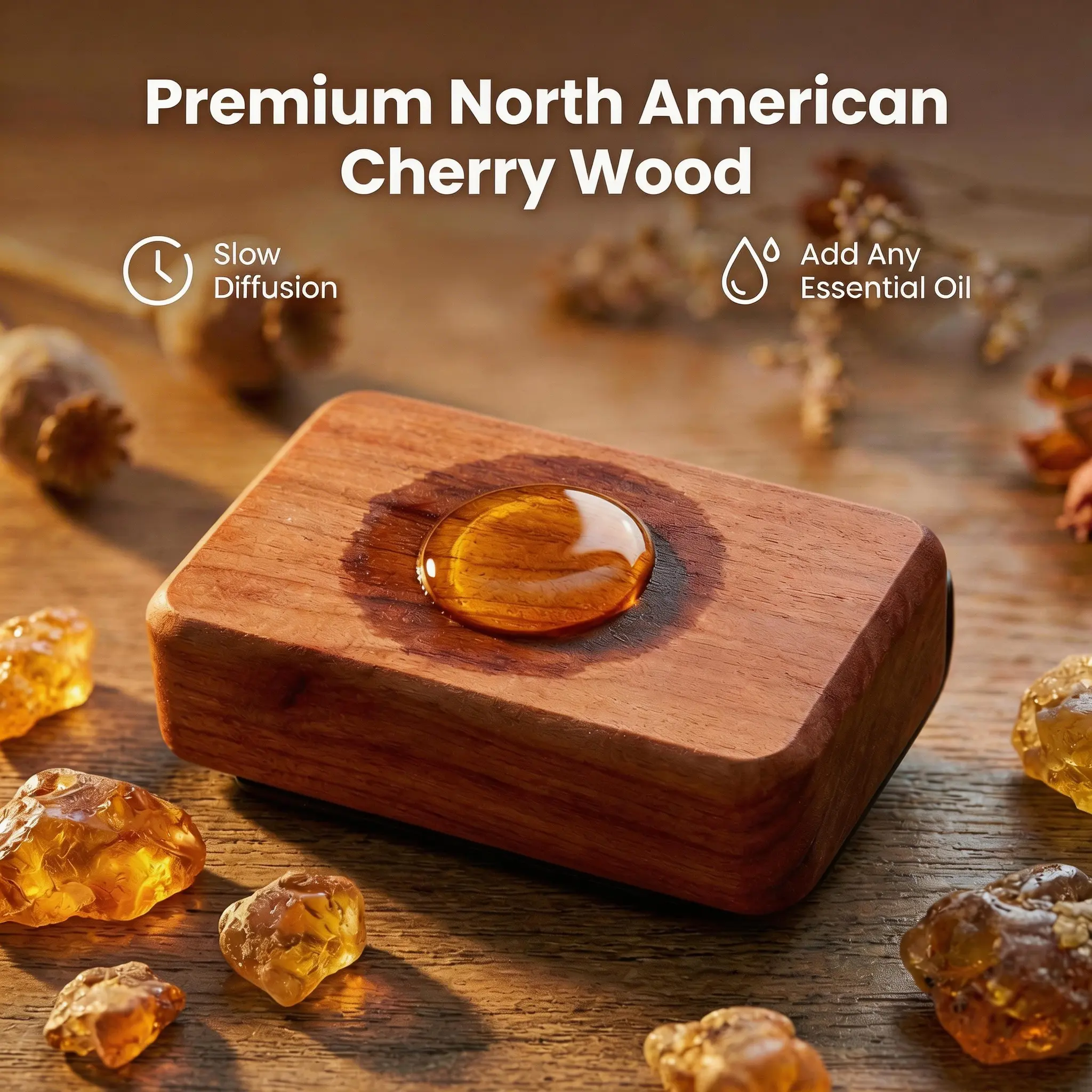 3.5"x2" Magnetic Natural Wood Aromatherapy Diffuser - Alcohol-Free, Multi-Purpose Slow Diffusion, Scented Woody Amber, Reusable Indoors/Car Air Freshener, 3-Month Long-Lasting Fragrance, Essential Oils Included, Odor Eliminator, Luxury Gift Box