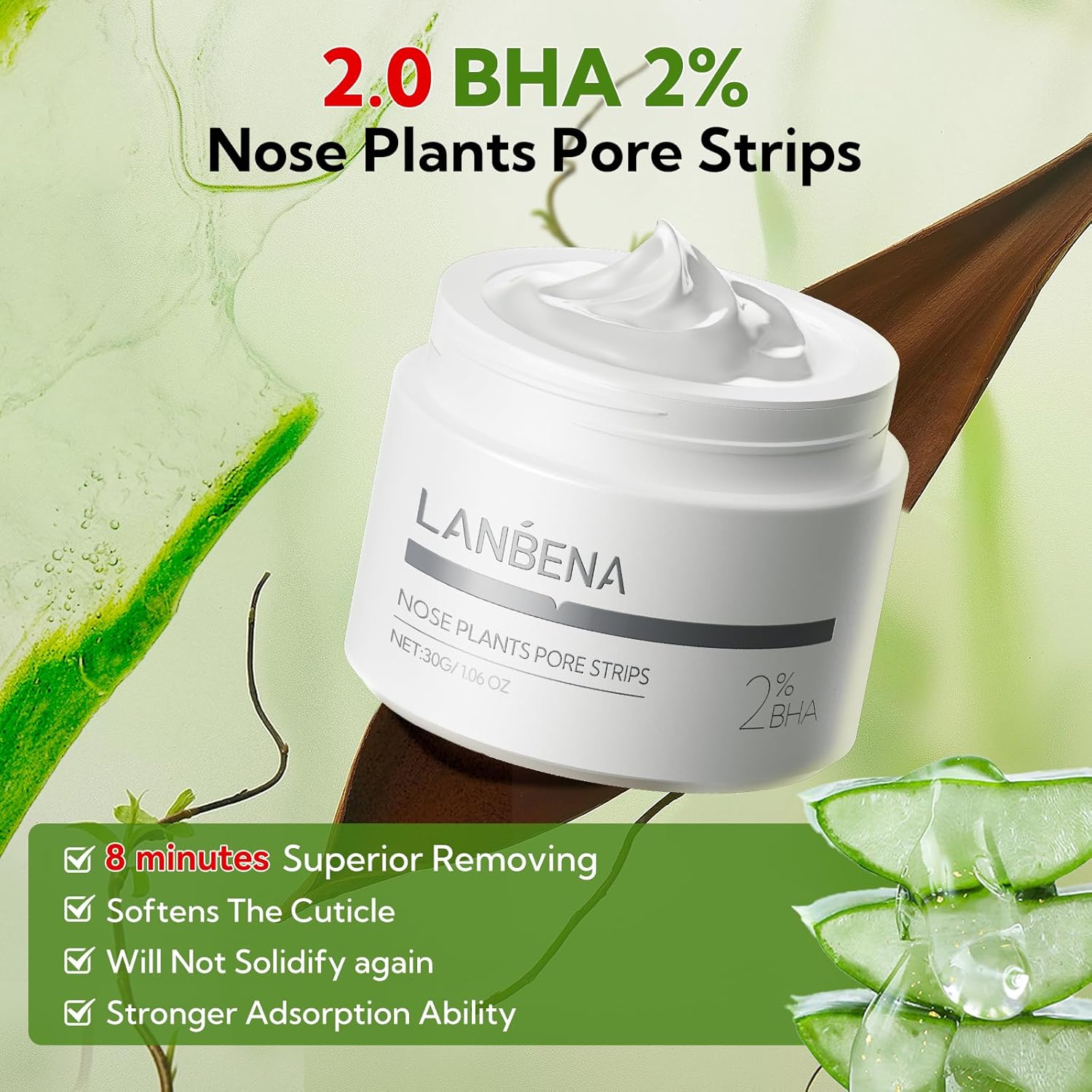 LANBENA 2% BHA Nose Plants Pore Strips Blackhead Mask Deep Cleansing with Amazonian White Clay & Aloe Vera 30g +60PCS Paper for Pore Health - Moisturize (Updated version in circulation) Nasal Rinse Tightening mother‘s day gift summervibes LANBENA 2% BHA Nose Plants Pore Strips Blackhead Mask Deep Cleansing with Amazonian White Clay & Aloe Vera 30g +60PCS Paper for Pore Health - Moisturize (Updated version in circulation) Nasal Rinse Tightening mother‘s day gift summervibes