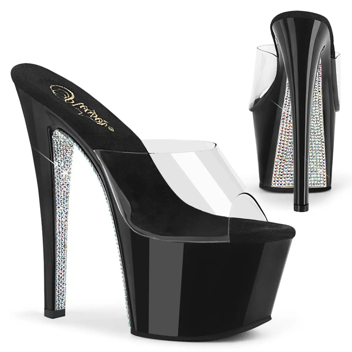 Pleaser Sky-301CRS Women's Stylish Platform Heels Sandals - Slip-On Fashion Shoe with High Platform Design, Sparkly Rhinestone Accents, Ideal for Party Wear
