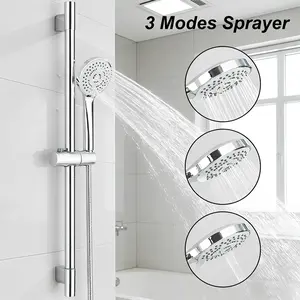 Shower Slide Bar Handheld Shower Head with Hose Adjustable, 3-Function Hand Shower with Wall Mount Slide Bar Set Chrome/Matte Black