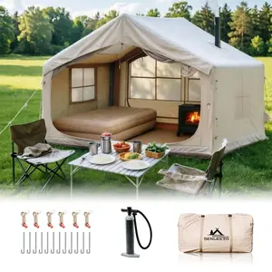 Senleeto 3-in-1 Inflatable Camping Tent Set 81 Sq Ft with Ground Mat & Fireproof Liner, Easy Setup Glamping Tent Includes Pump