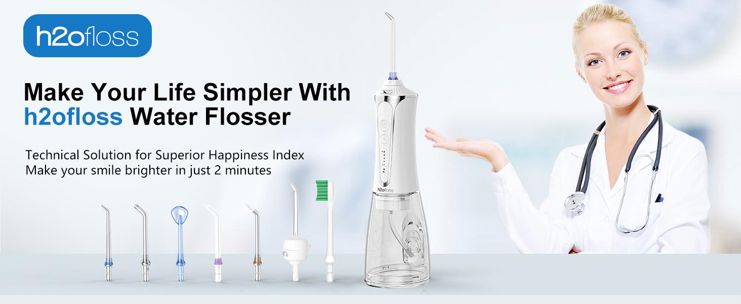 h2ofloss- Rechargeable Portable water flosser & Oral Irrigator – 300ML Water Tank, Whitening Tablets to Whiten Your Teeth, 5 Cleaning Modes, IPX7 Waterproof h2ofloss- Rechargeable Portable water flosser & Oral Irrigator – 300ML Water Tank, Whitening Tablets to Whiten Your Teeth, 5 Cleaning Modes, IPX7 Waterproof