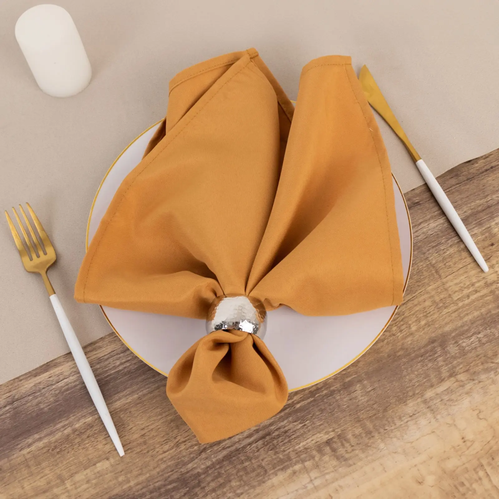 5-Pack Premium Polyester 20"x20" Gold Napkins - Wrinkle-Free, Durable Kitchenware Tableware for Party Event, Birthday Occasions