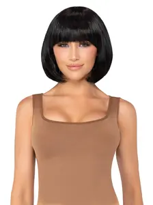 14" Short Natural Blunt Cut Glueless Bangs Synthetic Hair Full Machine Wig, Fashion Accessory Hair Extension, Glueless Wig, Bangs Wig