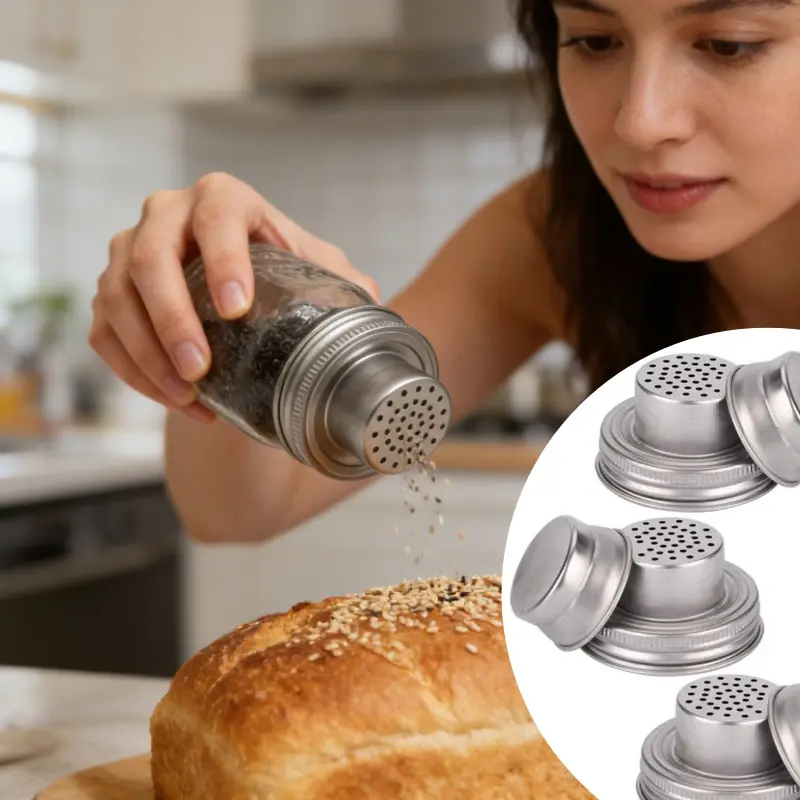 4/8/12pcs Stainless Steel Mason Jar Shaker Lids with Silicone Seals, Ideal for Grilling, Camping & Picnic Seasoning Dispensing, For most regular Mouth Mason Jar Canning Jar(Only lid, not including bottle)