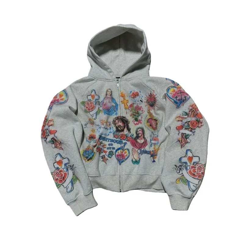 Women's Vintage Fashion Zip-Up Hoodie - American-Style Retro Gothic Rock Letter Print, Loose-Fitting Matching Piece, Versatile for Everyday Wear, Long Sleeve, Tops, One Piece