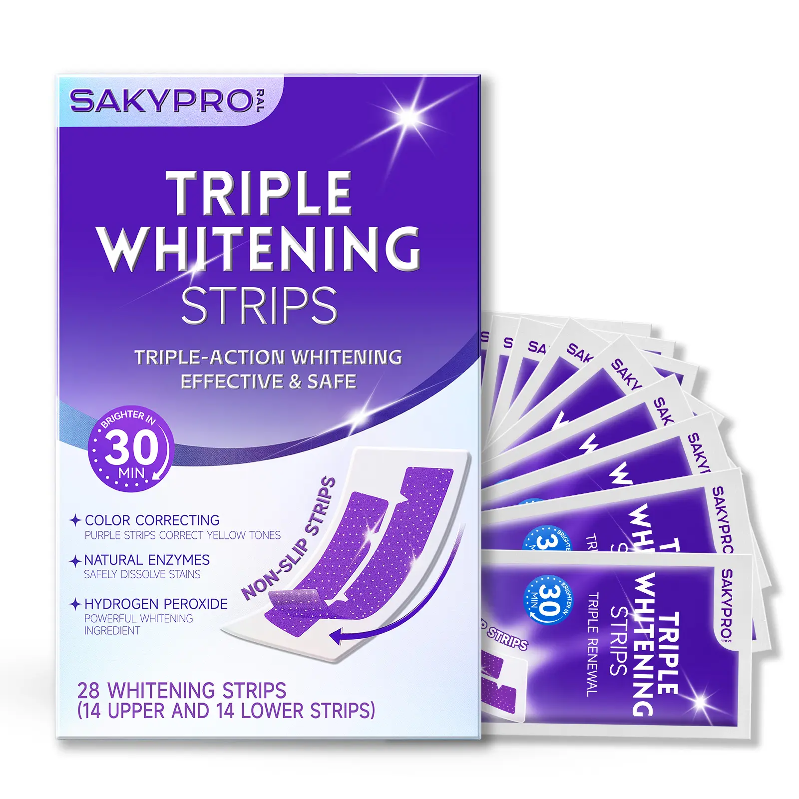 【DealsForYouDays】SAKYPRORAL Purple + Hydrogen Peroxide Whitening Strips – Same Enamel-Safe Ingredient Dentists Use | Long-Lasting Results, Not Just a Purple Tint, 4 Shades Whiter in 7 Days, 14/28 Strips