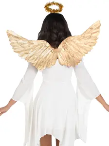 Metallic Angel Kit Costume Accessory - Gold Chrome Feather Wings and Halo
