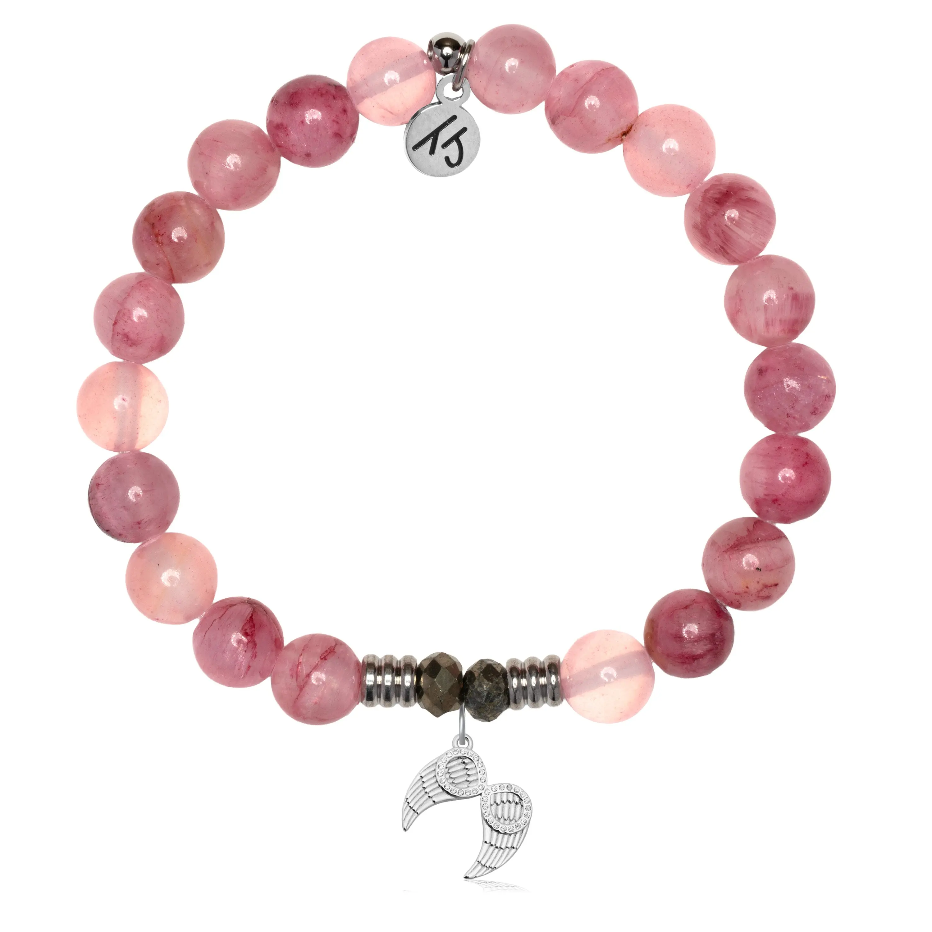 Pink Chalcedony Gemstone Bracelet with Infinite Protection Sterling Silver Charm