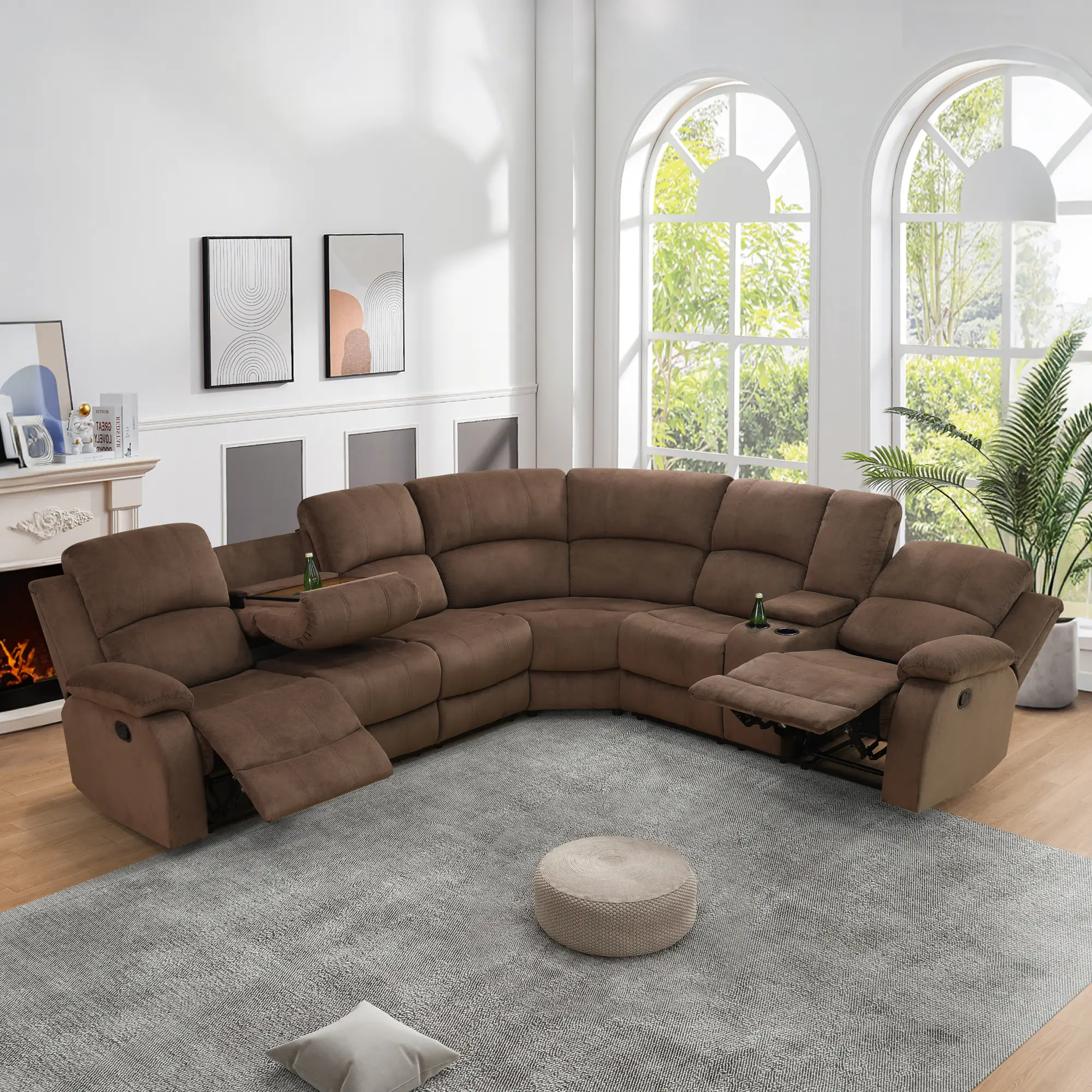 Brown Pineapple Cotton 3-Piece Intelligent Recliner Sofa Set - Modern Comfy Couch, Adjustable Built-In Features, Contemporary Style, Sturdy Frame, Breathable Fabric, Assembly Required for Living Room, Apartment