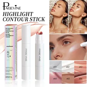 Highlight Contour Stick Shimmer Highlighter Balm for Face Makeup, 3D Radiant Glow Cream Stick with Fine Glitter, Smooth Blendable Texture, Waterproof Long Wear Luminizer for Cheeks Nose Collarbone Daily Makeup.
