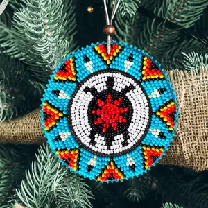 Blue Turtle Handmade Beaded Patch Necklace – Native American-Inspired Pendant, Unisex, Adjustable, Tribal Boho Jewelry for Men & Women