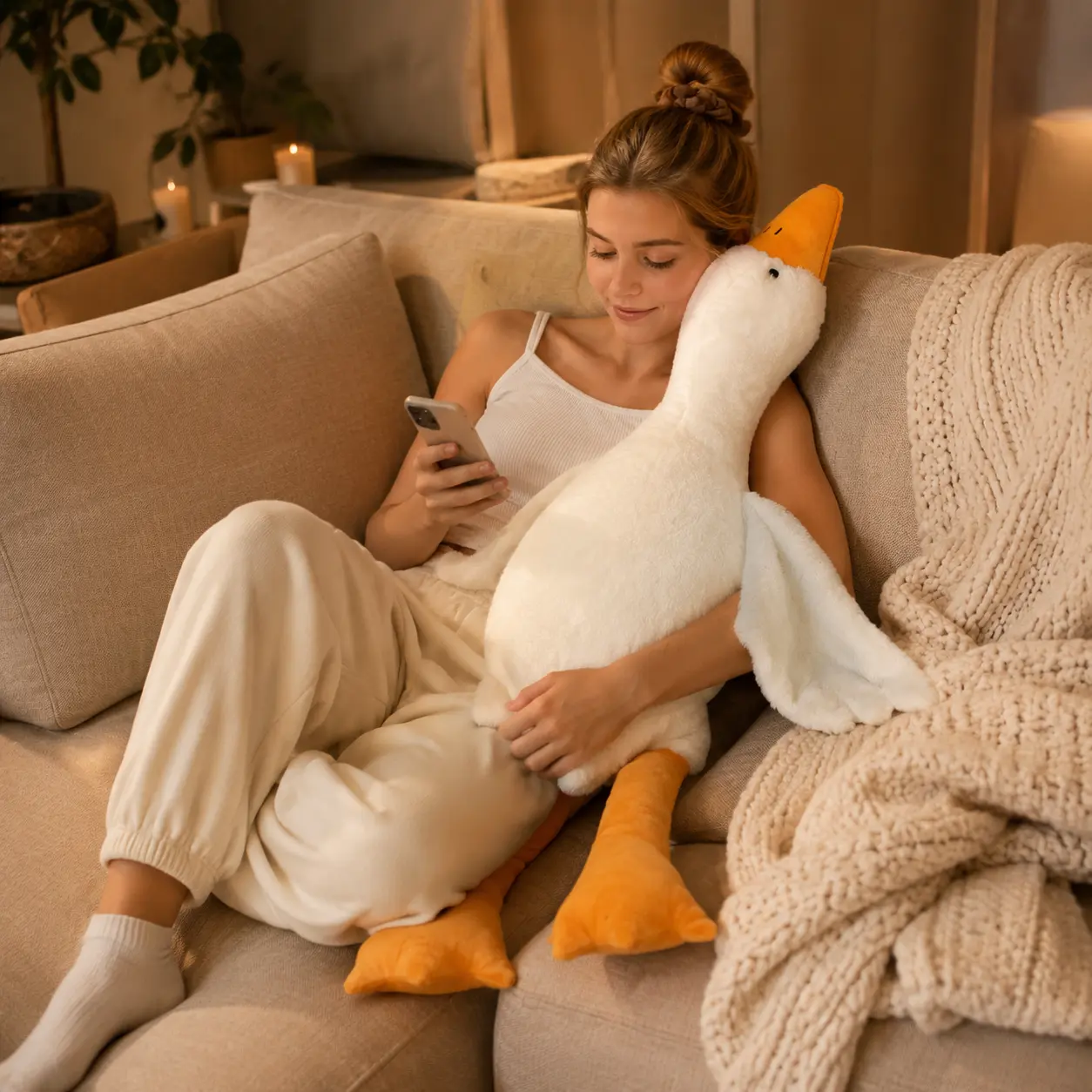 White Giant Long Stuffed Animal Body Pillow, 2 Sizes - 90cm/125cm, Polyester Fill, Machine Washable for Cozy Hugs & Bed Decor