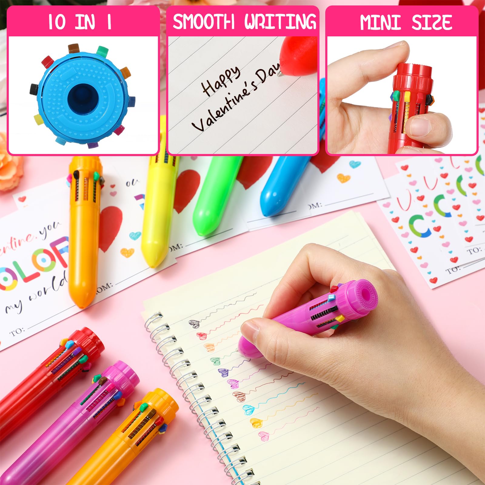 End of Year Gift for Student Classroom Inspirational Gift with Multicolor Ballpoint Pen and Cards Retractable Cute Pen Classroom Small Gift Stationery Supplies for School Student Gift Exchange, Graduation Gift