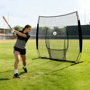 7x7 FT Portable Baseball & Softball Practice Net, Heavy-Duty Hitting Pitching Throwing Net with Ground Stakes, Quick Setup Training Net for All Skill Levels, Black/Red
