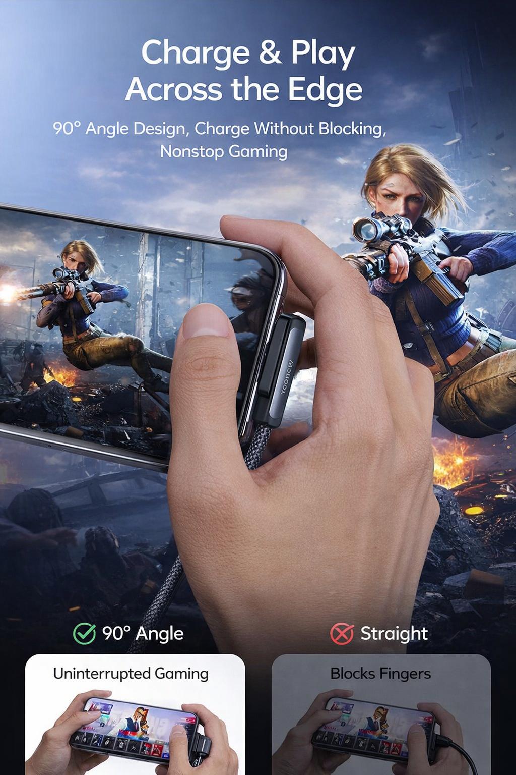 100W Right Angle USB-C Cable Fast Charging PD PPS 67W/240W 6A Braided Cord 45W USB C to USB C for iPhone15/16/17 Pro Max Samsung Android Phones Tablets Laptops 90 Degree No Hand Blocking