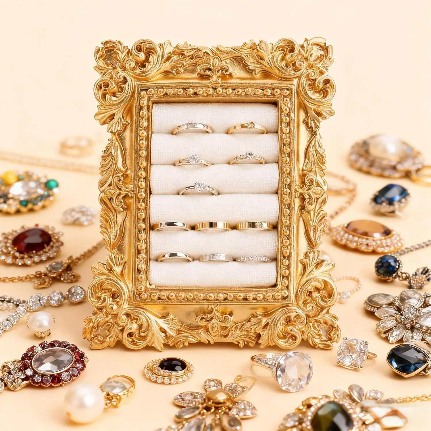 Classic Jewelry Holder Organizer - Elegant Baroque Design Dresser Organization Accessory, Earring Display Frame, Home Storage Tray for Women’s Anniversary Favors, Home Jewelry Organizer