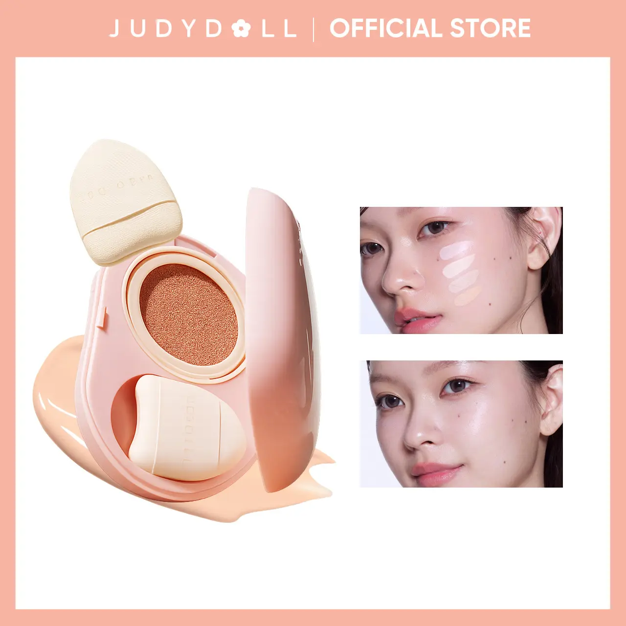 JUDYDOLL Highlighting Concealer Cushion - Beauty Products, Make Up, Radiance-Boosting, Hydrating, Long-Lasting, Lightweight, Skin-Fit, Lifting, Soft Light, Portable Touch-Up Powder, #h00 Bright Pink, Beginner-Friendly, Summer-Ready, Pearl-Embellished, All