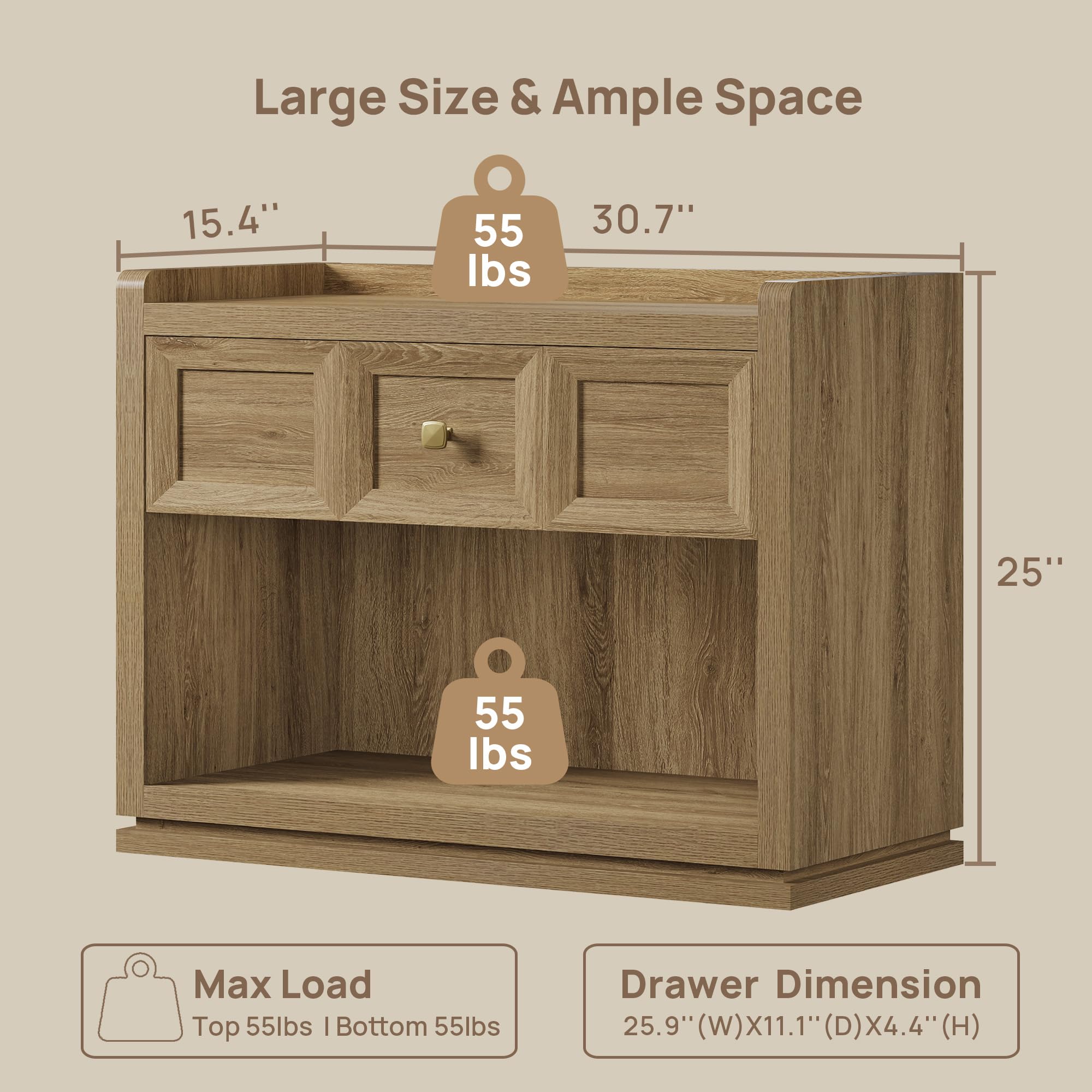 SICOTAS 31" and 26” Wide Nightstands Set of 2, Large Night Stands with Drawer, Oversized King Size Nightstand Bedside Table for Bedroom, Farmhouse End Side Table Set of 2 with Round Corners,Grey White Oak,Durable and Sturdy