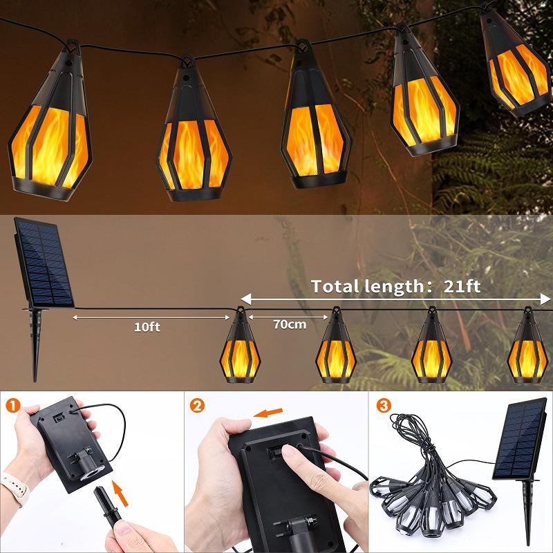 BougeRV Halloween Decor Outdoor Solar String Lights, equipped with 10 flickering flame bulbs, waterproof warm color/purple solar outdoor lights, suitable for gardens, patios, gazebos, pubs, cafes, parties, and Halloween.