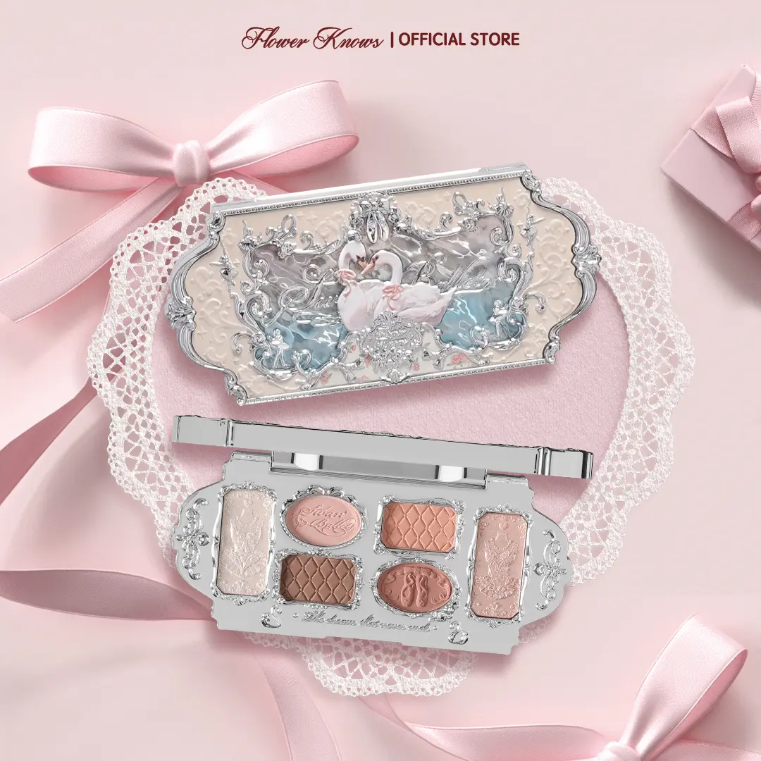 Flower Knows Swan Ballet Collection 6-Color Makeup Palette, Matte & Shimmer Finishes, Blendable High-Pigment Powder, Long-Lasting Wear, #summerwins, #DealsForYouDays