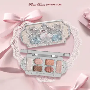 Flower Knows Swan Ballet Collection 6-Color Blush Makeup Palette, Matte & Shimmer Finishes, Blendable High-Pigment Powder, Long-Lasting Wear