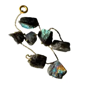 Raw Crystal Wall Hanging on Gold Chain - Home Decor