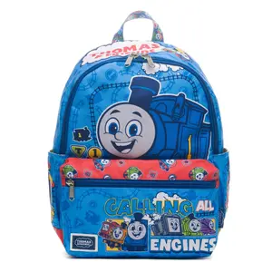 Kids' Thomas & Friends Backpack, 13-Inch All-Over Print Nylon Daypack with Multiple Zips, Metal Hardware & Adjustable Straps