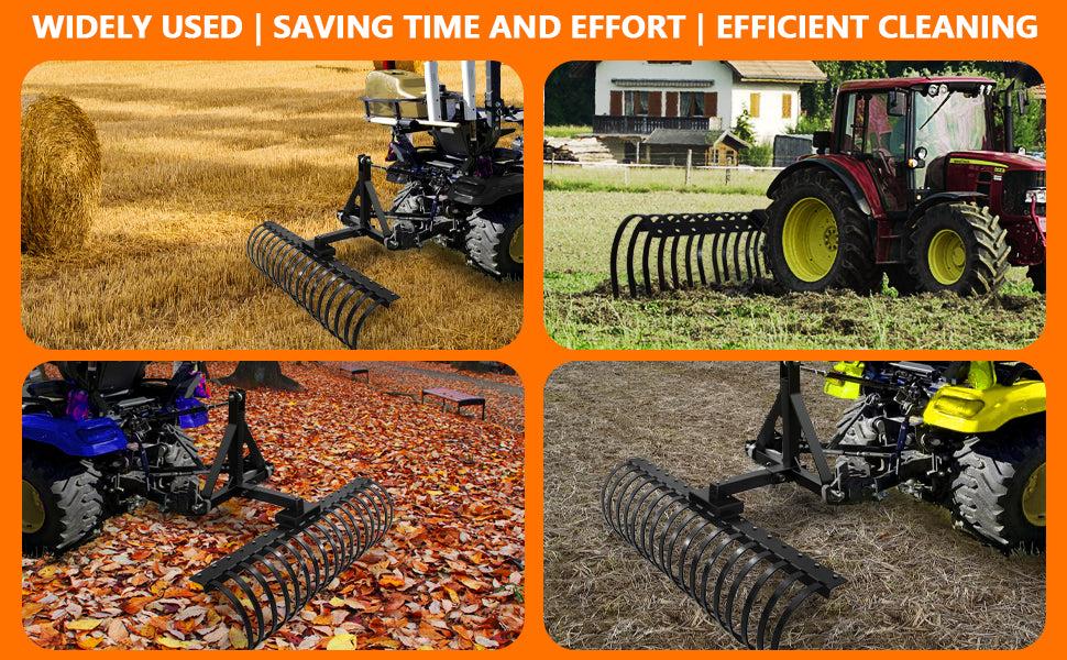 GARVEE 49 Inch GARVEE Pine Straw Rake with 17 Tines - Ideal Landscaping Tool for Lawn Tractors and ATV/UTV, Compatible with 2-Inch Receiver for Efficient Yard Maintenance and Raking Tasks.