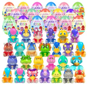 24 Pack Prefilled Easter Eggs with Dinosaur Squishy Toys – Stress Relief Squeeze Toys for Kids, Easter Basket Stuffers, Egg Hunt Fillers, Perfect Easter Gift