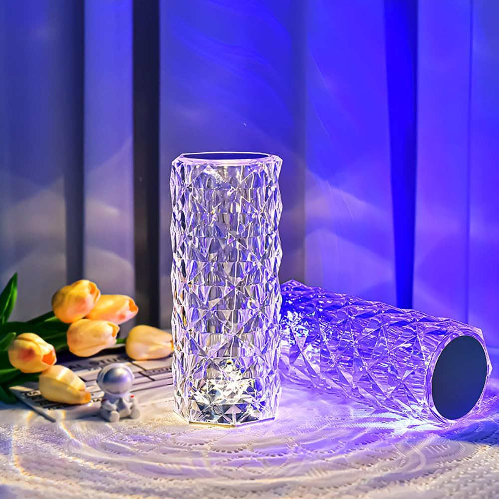 Crystal Table Lamp with Remote & Touch Control Rose Wave Lamp 4 Modes 16 Color Changing Night Light Rechargeable Dimmable RGB Rose Diamond Ambient Mood Lighting Portable Cordless Desk Lamp for Bedroom Living Room Party
