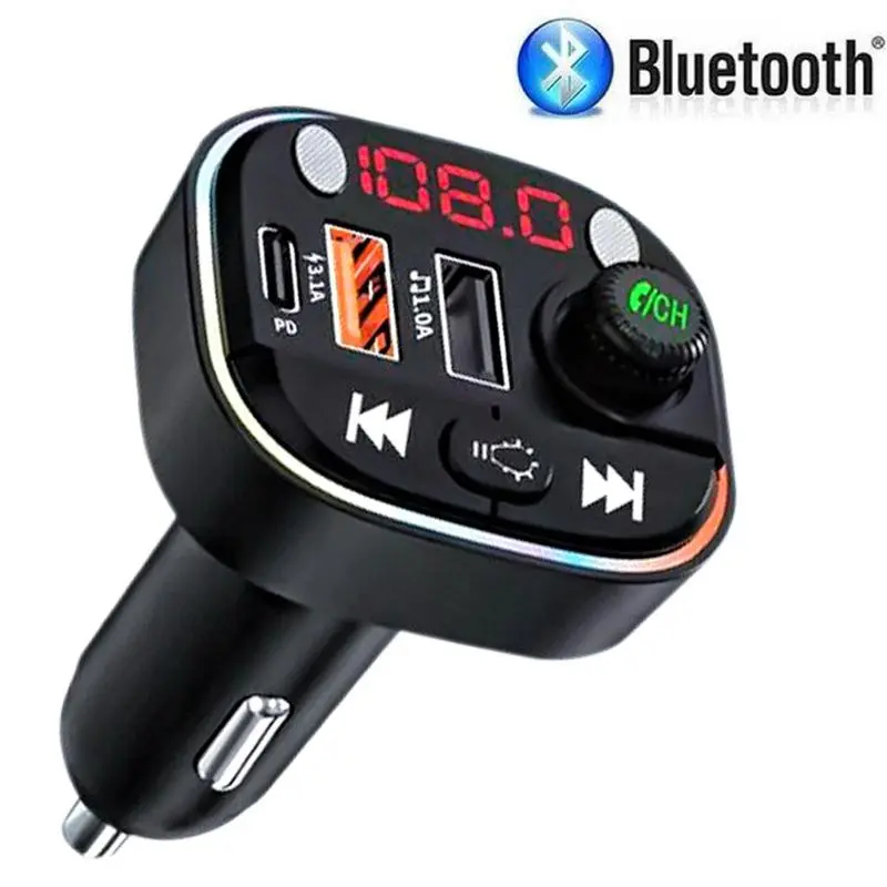 Bluetooth Car Adapter & FM Transmitter with MP3 Player, RGB Backlit Lights, HiFi Bass, PD 30W Fast Charging, Auto Accessories, Cars, Music, Rgb Lights, Charging Ports