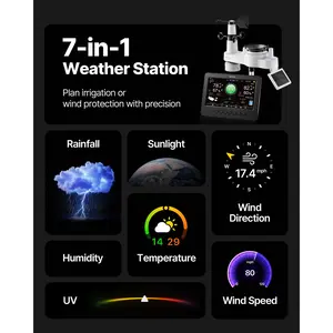 VEVOR 7-in-1 Wi-Fi Weather Station,  , 7-Inch TFT Display, Wireless Solar Powered Outdoor Sensor, Rain Gauge, Indoor Outdoor for Weather Forecast, Wind Speed Direction, Temperature, Humidity, Rainfall
