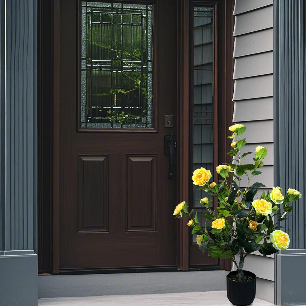 2 Pcs 3ft Artificial Camellia Trees with 24 Realistic Flowers 188 Leaves Decorative Pebbles and Planter for Indoor Home Office Outdoor Courtyard Decor