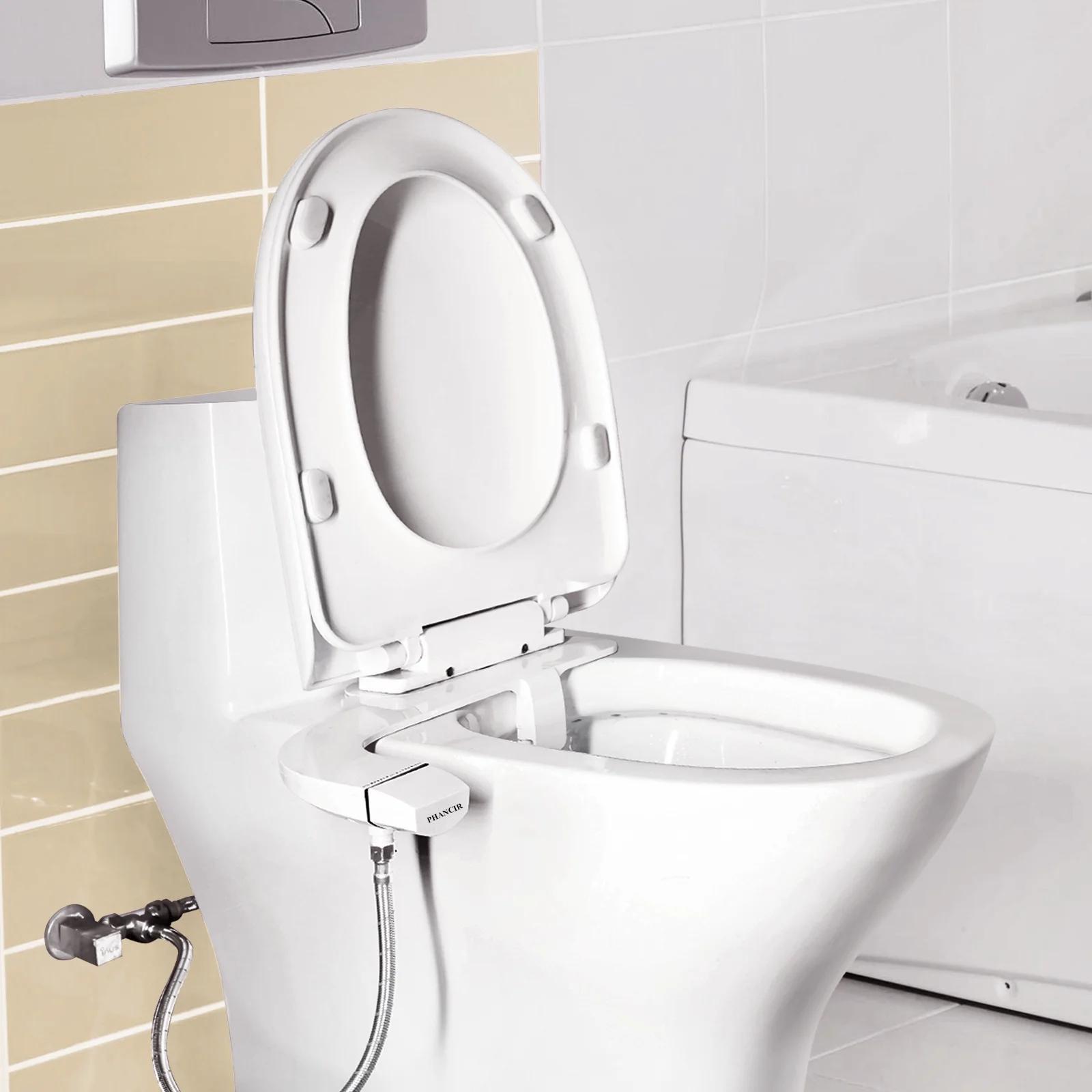 PHANCIR Ultra-Slim Bidet Attachment for Toilet, Dual Nozzle with Self Cleaning Attachment adjustable water pressure Spray Bathroom