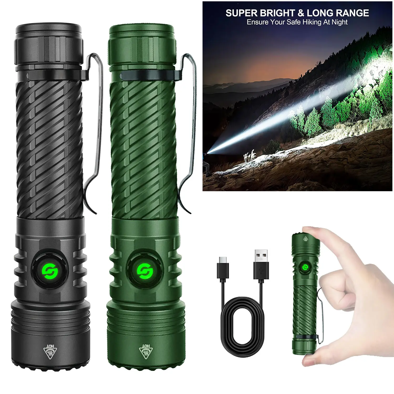 SYADOO Ultra bright Rechargeable Flashlights 2 Pack, Super Bright 10000 Lumens Flash Light, 6 Modes Zoomable Linternas with Power Indicator, Powerful Handheld LED Flashlights for Home Emergencies Camping, with Emergency Charging for Your Phone tiktokshops