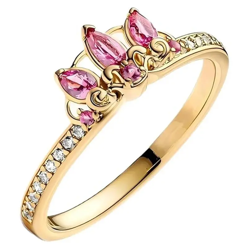 Princess Ring Fit Women Fashion Gifts 925 Sterling Silver Pink Cz Crown Ring DIY Jewelry Gifts For Women Her