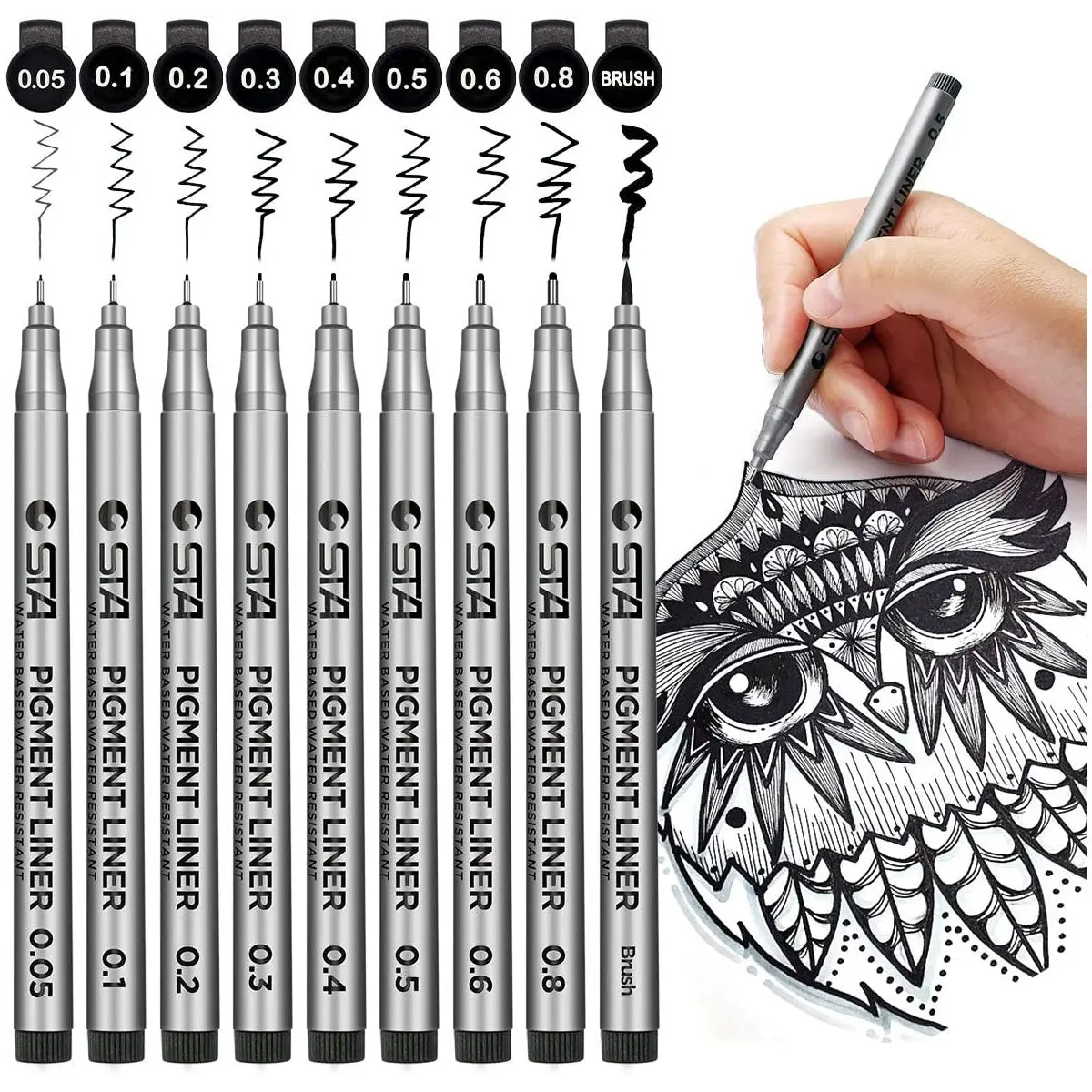 9pcs Ultra Fine Tip Micro-Pen Fineliner Set - 0.3mm Waterproof Pigment Ink Archival Micro Liners, Artist Quality Pens & Refills, Art Drawing Supplies for Artists, Office Stationery (Graduations, Crafts), Archival Ink, Bullet Journaling