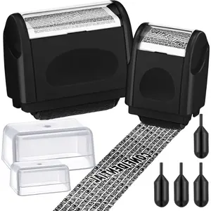 2-Pack Identity Protection Roller Stamp with 4 Refill Ink Pads – Confidential Information Blocker for IDs, Accounts, and Addresses (Black)