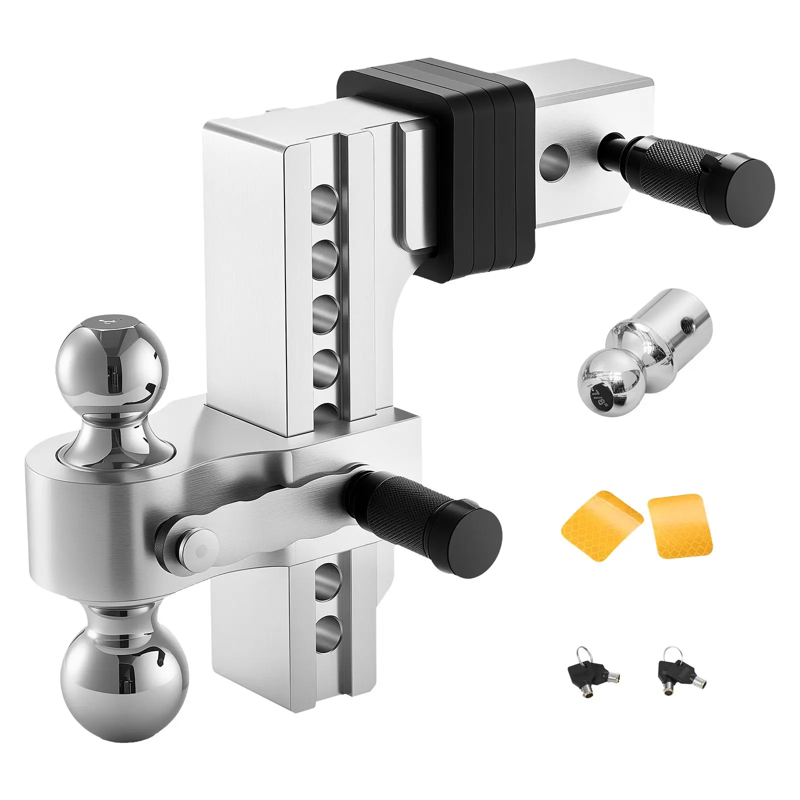 【summerfinds】VEVOR Adjustable Trailer Hitch, 8-Inch Drop Hitch, Tri-Ball Mount for 2.5-Inch Hitch Receiver, Trailer Ball Size 1-7/8", 2" & 2-5/16", Max 18500 lbs Ball Hitch, Towing Hitch for RVs, ATVs, and Trucks