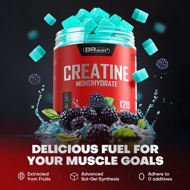 Dralot Creatine Monohydrate Gummies | 120 Veggie Gummies | B12, B5, B6 + L-Taurine | Magnesium & Potassium | No Added Sugar | Gluten-Free, Vegan, Non-GMO Ethically Sourced Vitamins Daily Vitamins