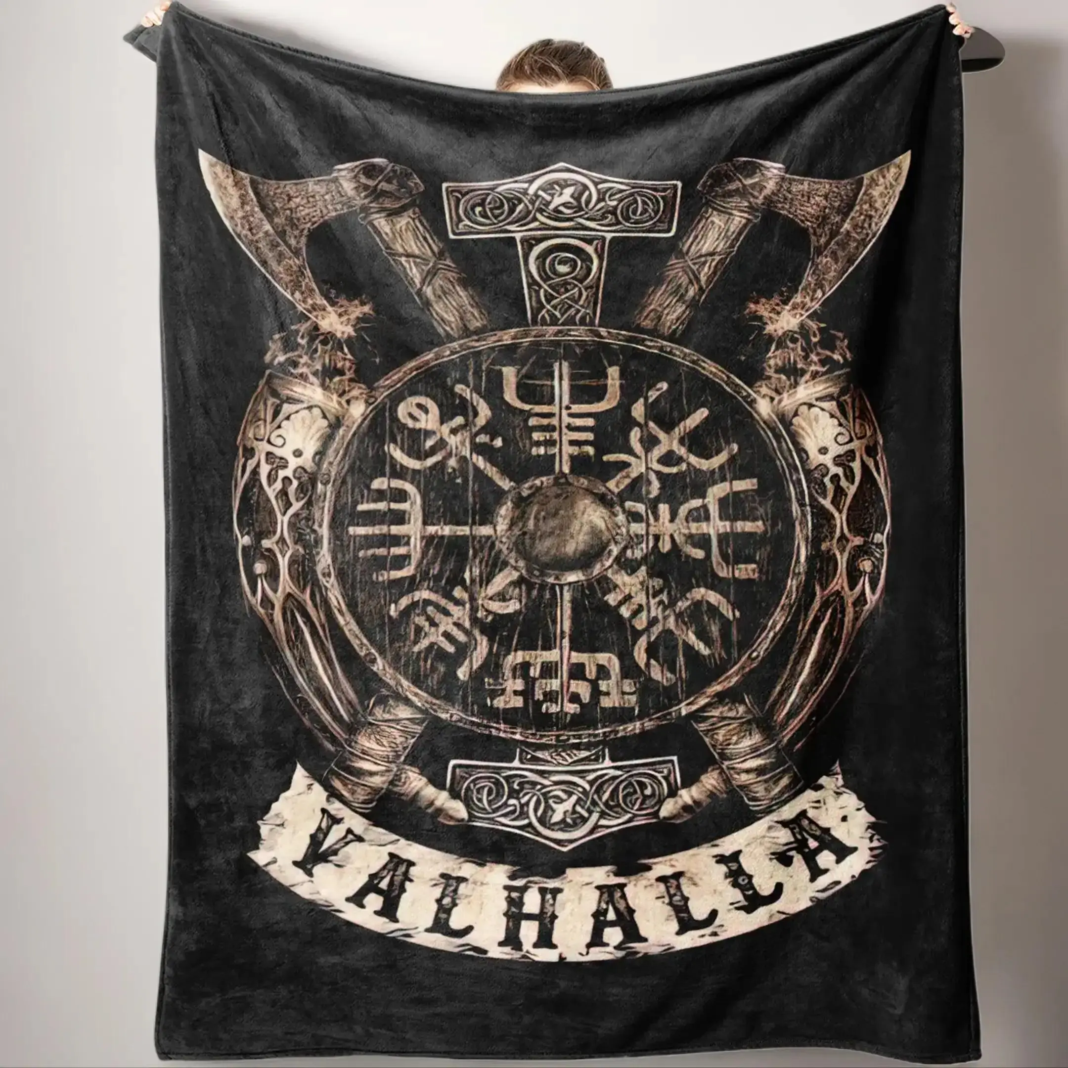 Viking Valhalla Pattern Bed Blanket, Soft Warm Throw Blanket, Air-conditioned Room Thickened Flannel Blanket, Warm Nap Blanket for Home Office Travel Camping, Room Accessories, Room Decor