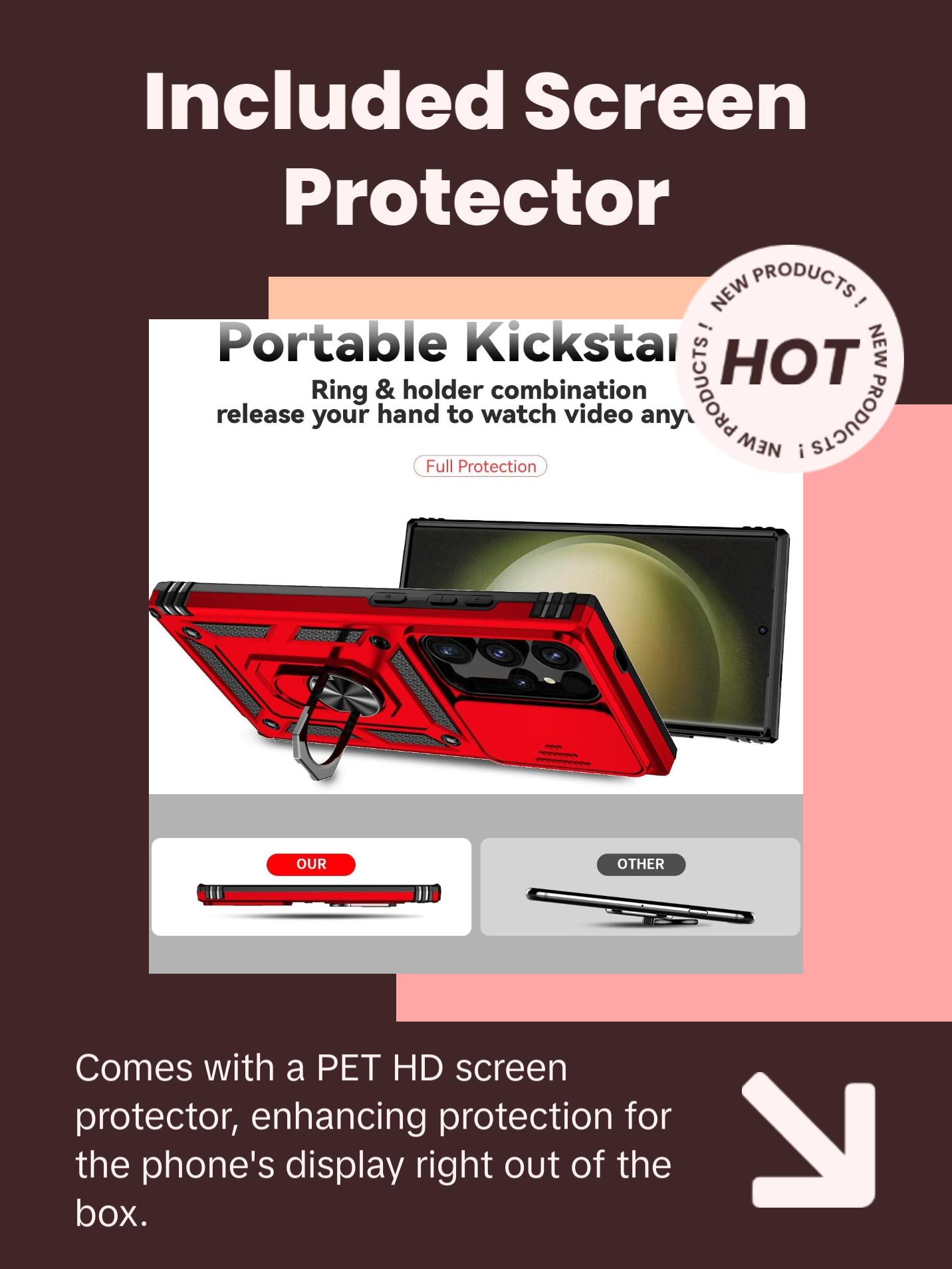 Sunstory Case for Samsung Galaxy S25 Ultra Case with HD Screen Protector & Kickstand & Slide Camera Cover,[ Military-Grade ] Protective Phone Case for Galaxy S25 Ultra 6.9",Red SunStory