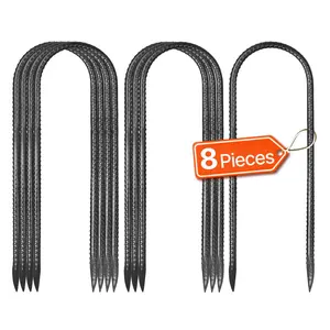 【DealsForYouDays】VEVOR Rebar Stakes,  12-Inch, Heavy-Duty 0.32 in Diameter U Shape, Galvanized Steel Ground Anchors with Chisel Point End & Rust-Resistant Coating, for Gardening Support, Fence, Camping Tents (8-Pack)