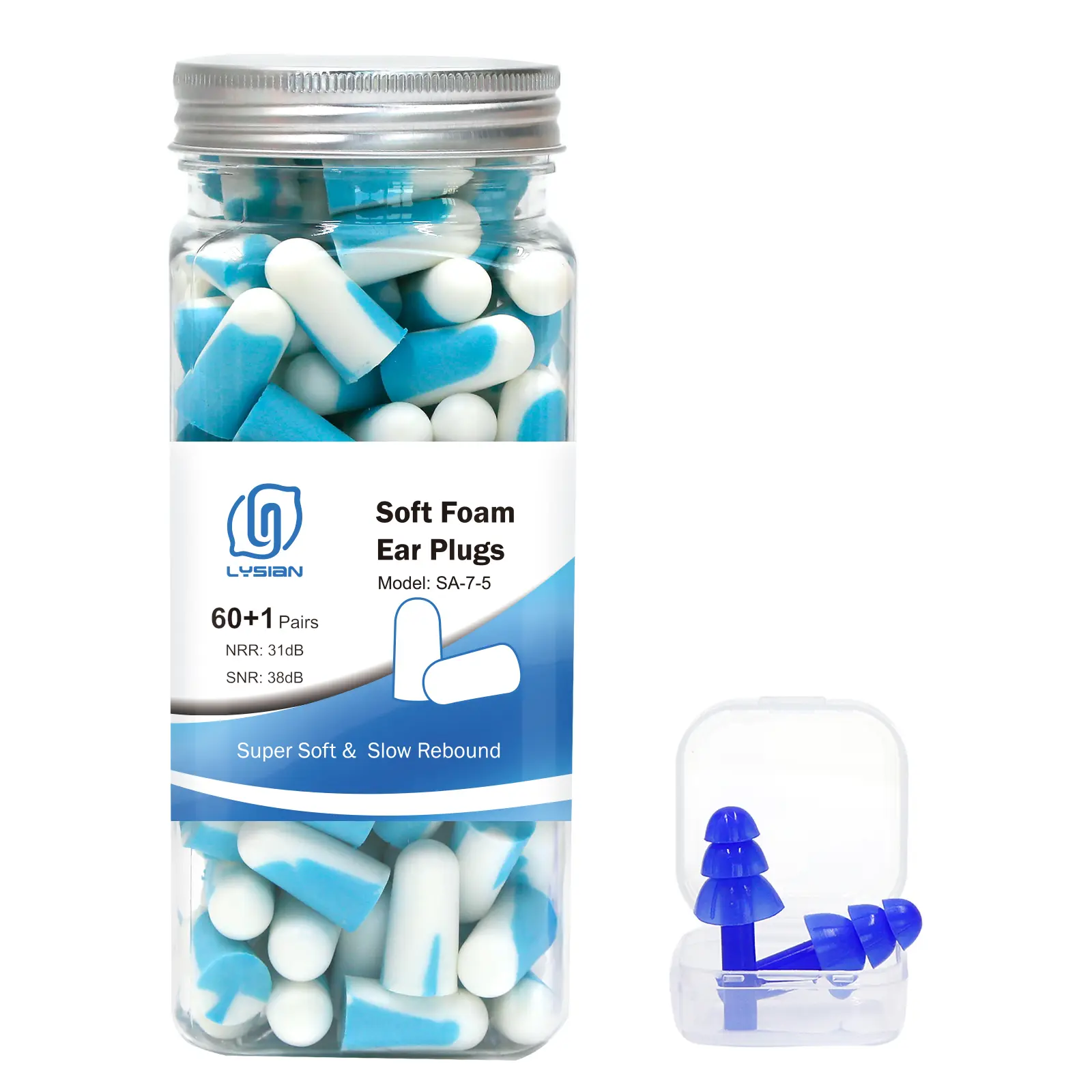 LYSIAN Super Soft Foam Ear Plugs, 60 Pairs, 38dB SNR Noise Reducing, Slow Rebound Non-Medical Silicone Ear Plugs, Disposable for Sleeping & Studying, Noise Reducing Ear Plugs