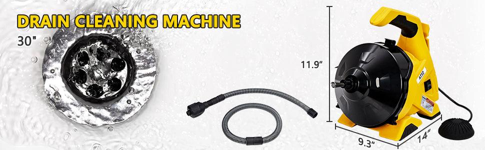 GARVEE Drain Cleaner Machine 30Ft x 3/10In, Auto-feed Electric Drain Auger, Piano Wire Cable, Foot Switch, for Sinks, Toilets, Floor Drains