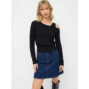 Cider Asymmetrical Neck Long Sleeve Top With Button Detail