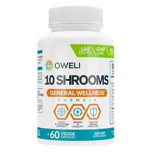 Oweli 10 Shrooms Mushroom Supplement - 10-Mushroom Daily Formula with Lion's Mane, Cordyceps & Reishi for Focus & Daily Wellness (30-Day Supply)